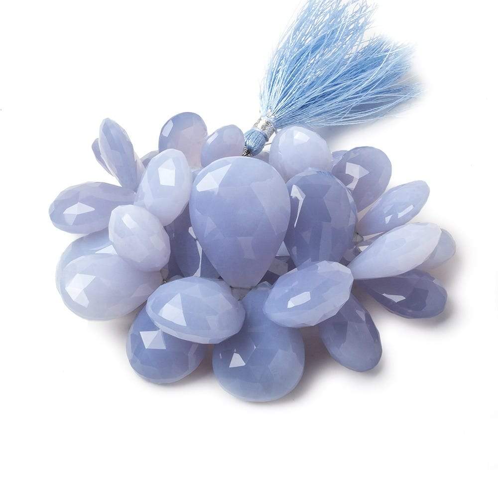 15x9 - 30x21mm Turkish Blue Chalcedony Faceted Pear Beads 6.5 inch 39 pieces AAA Grade