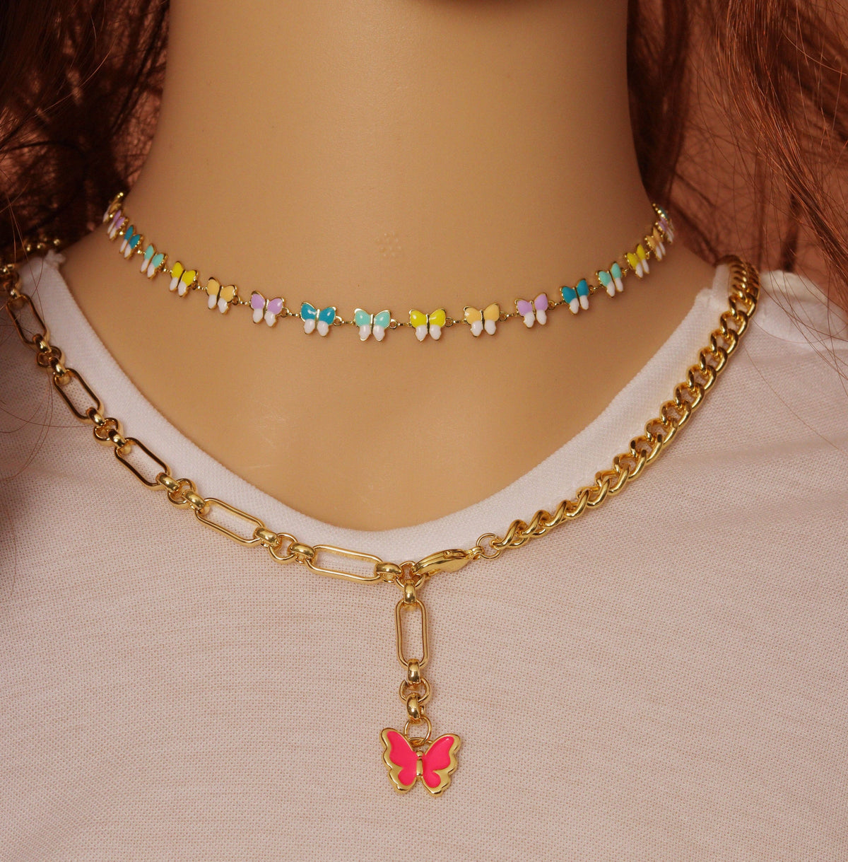 Mixed Paperclip Cuban Chain Necklace, sk#EF194