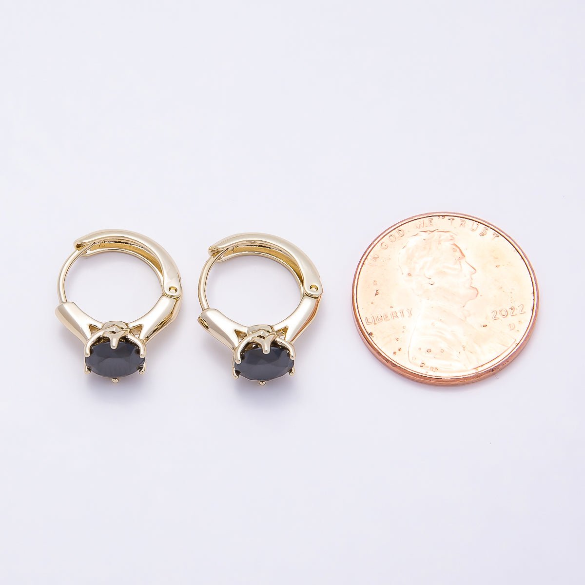 16K Gold Filled 12.5mm Pink, Red, Green, Purple, Blue, Black Round Solitaire CZ Cartilage Huggie Earrings | Earrings-00381 ~ Earrings-00386