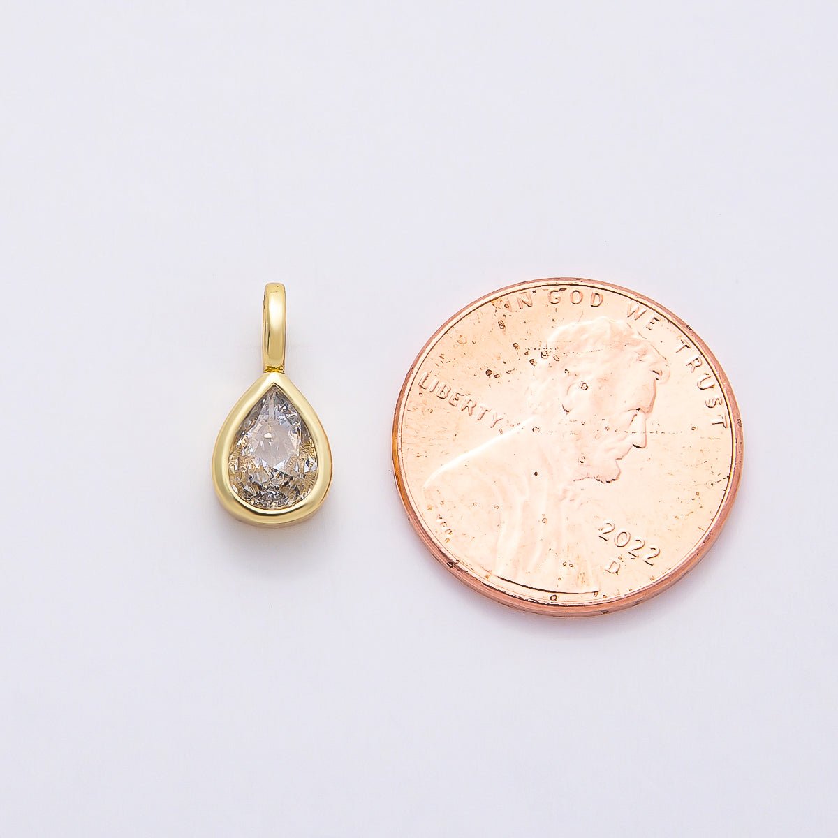16K Gold Filled 13mm Clear CZ Teardrop Bezel Solitaire Pendant in Gold & Silver | Charms-00842 Charms-00843