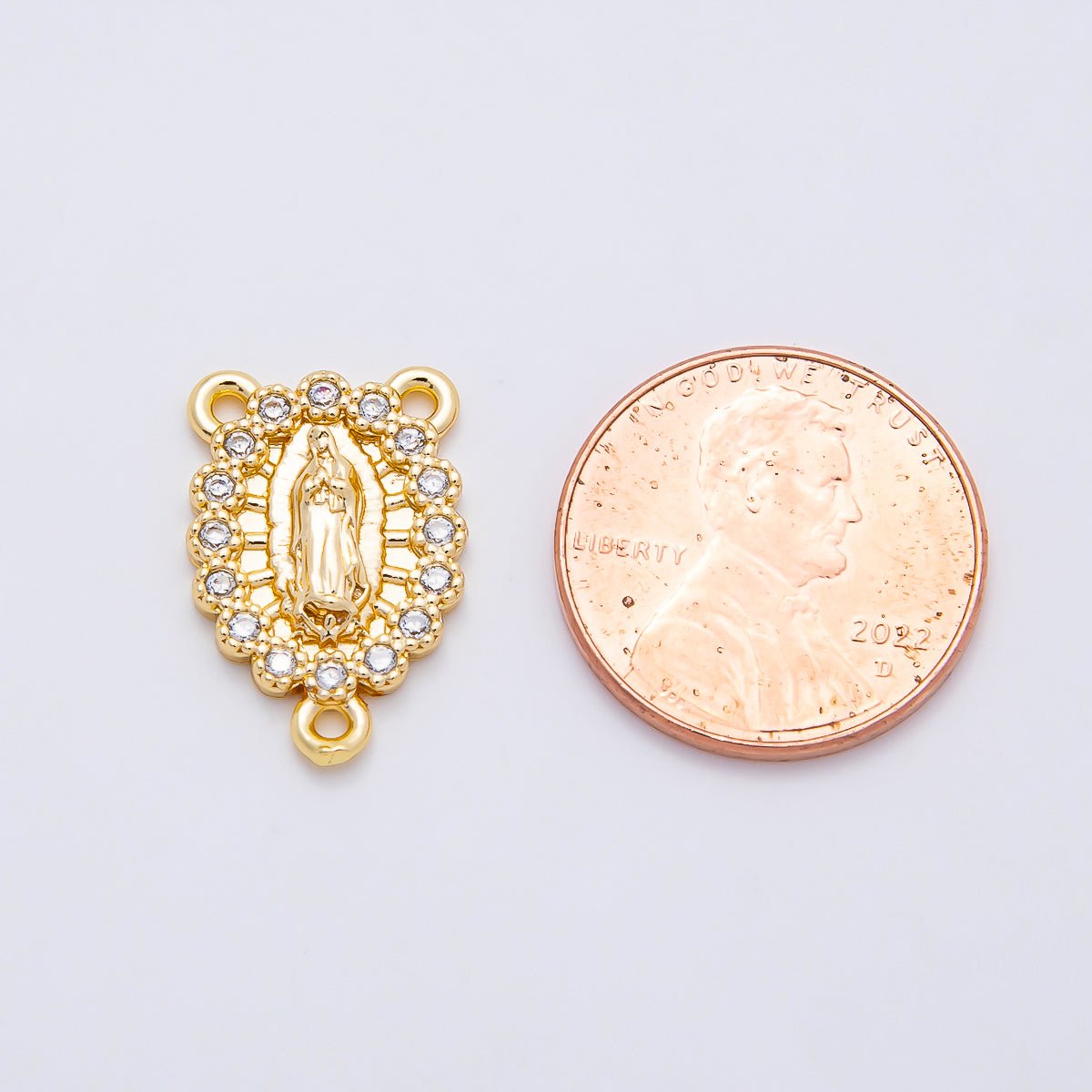 16K Gold Filled 18.5mm Mother Mary Lady of Guadalupe Micro Paved CZ Oval Rosary Center in Gold & Silver | Connectors-00028 Connectors-00029