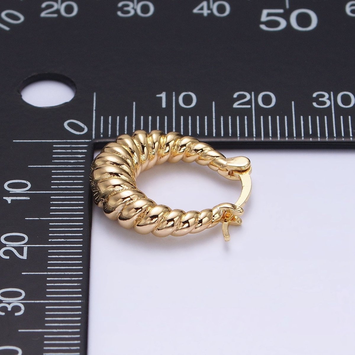 16K Gold Filled 20mm Croissant Twisted Chunky French Lock Latch Earrings in Gold & Silver | AD1195 AD1196