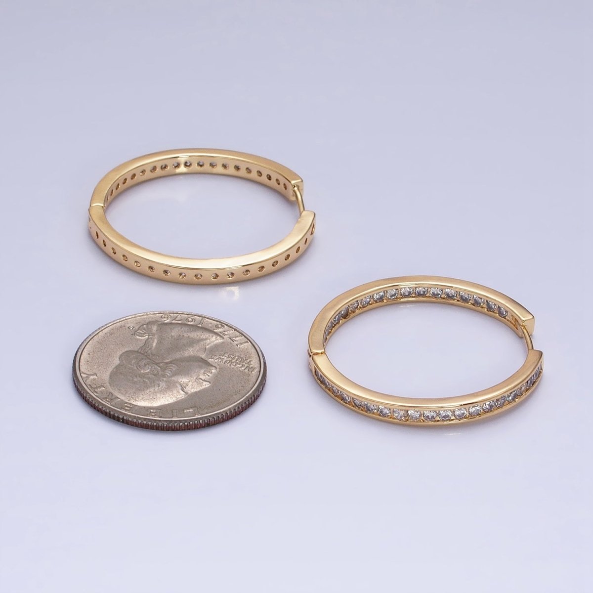 16K Gold Filled 50mm, 35mm, 30mm Clear CZ Micro Paved Front-Facing Endless Hoop Earrings in Gold & Silver | AD826 AD827, AE029 - AE032