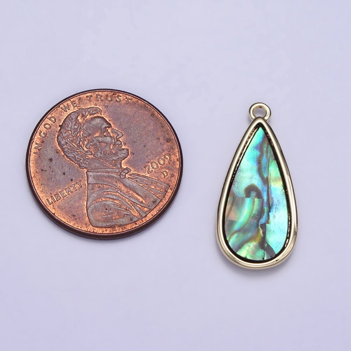 16K Gold Filled Abalone 21.3mm Teardrop Charm | AC1058