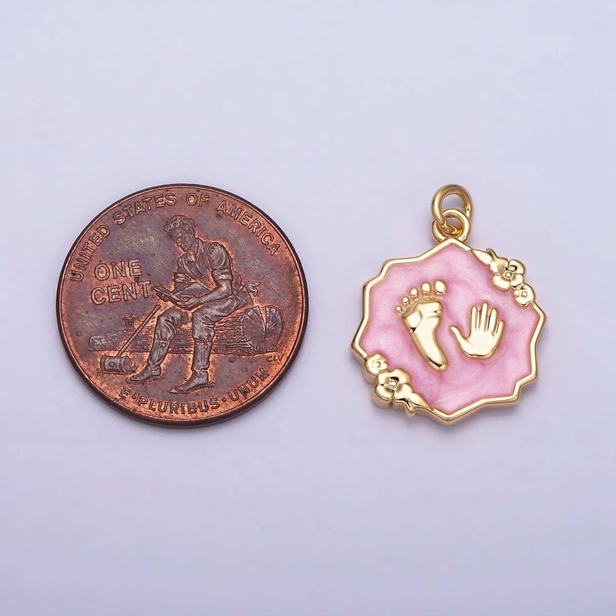 16K Gold Filled Baby Shower Hand & Feet White, Pink, Blue Sparkly Enamel Flower Charm | AC1111 - AC1116