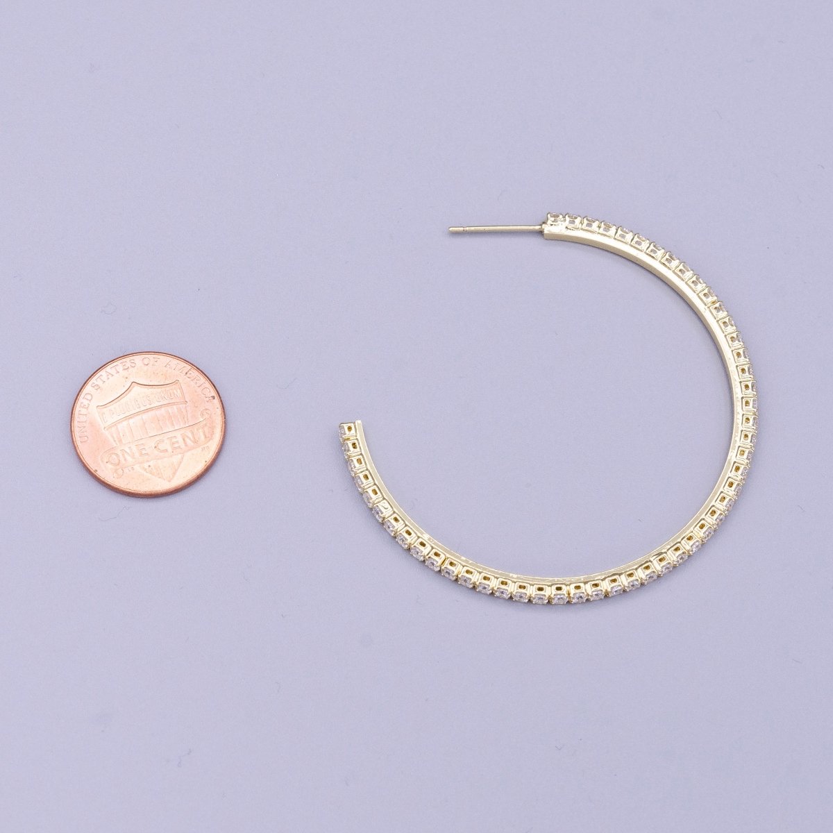 16K Gold Filled 50mm Clear CZ Micro Paved C-Shaped Hoop Earrings in Gold & Silver | AE039 AE040