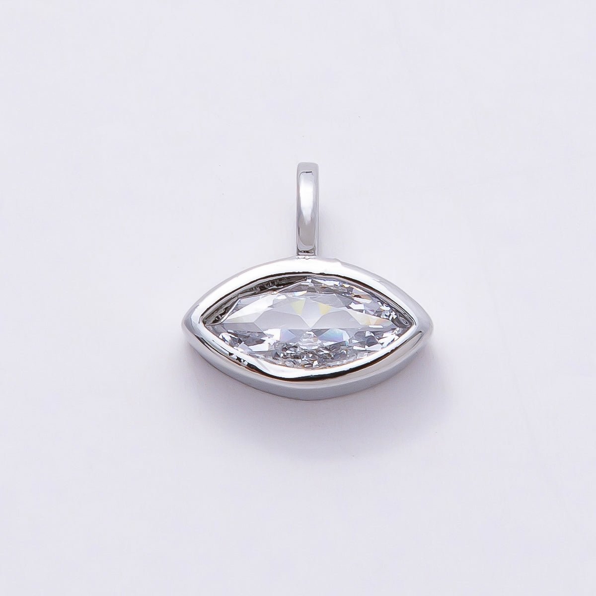 16K Gold Filled 12mm Clear CZ Marquise Bezel Solitaire Pendant in Gold & Silver | Charms-00834 Charms-00835