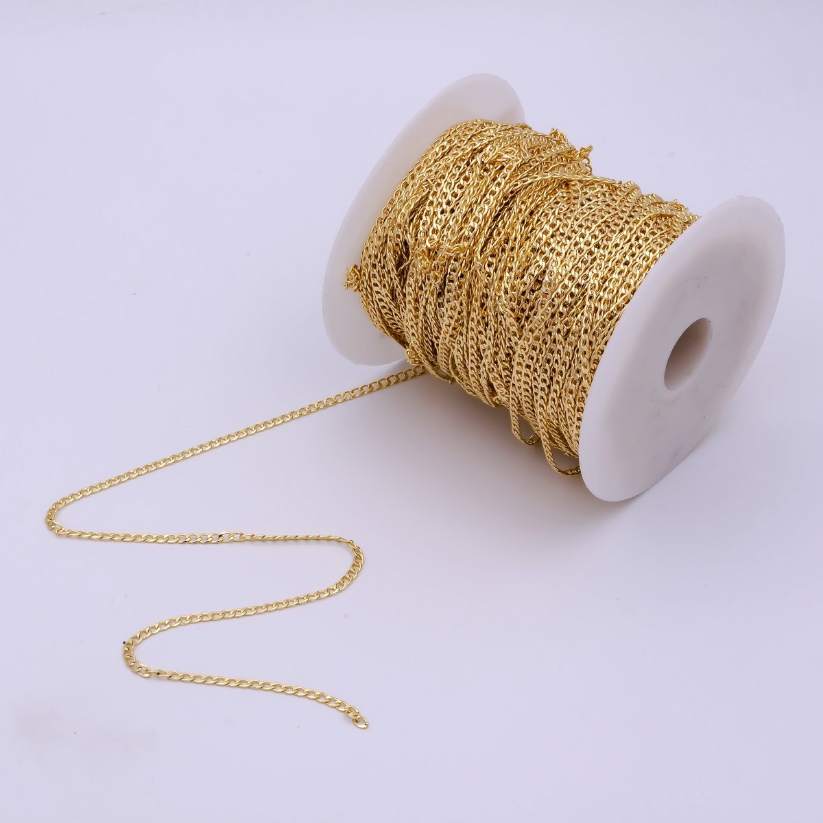 16K Gold Filled CURB Chain, Flat Cuban Curb Chain Sold by Yard, 0.5mm Thickness Unfinished Wholesale Bulk Chain | ROLL-564