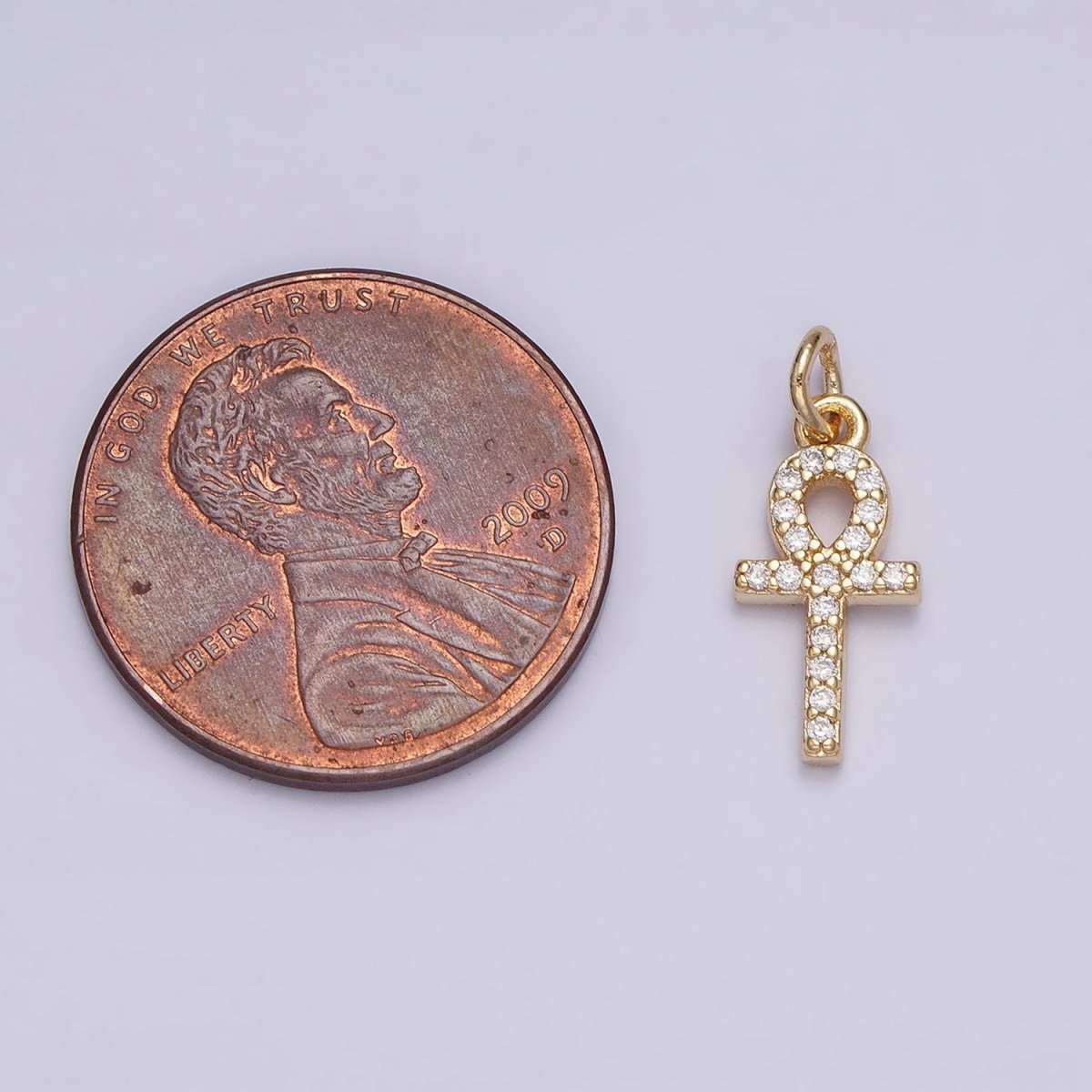 16K Gold Filled Mini Egyptian Ankh Cross Micro Paved CZ Add-On Charm | AC1142