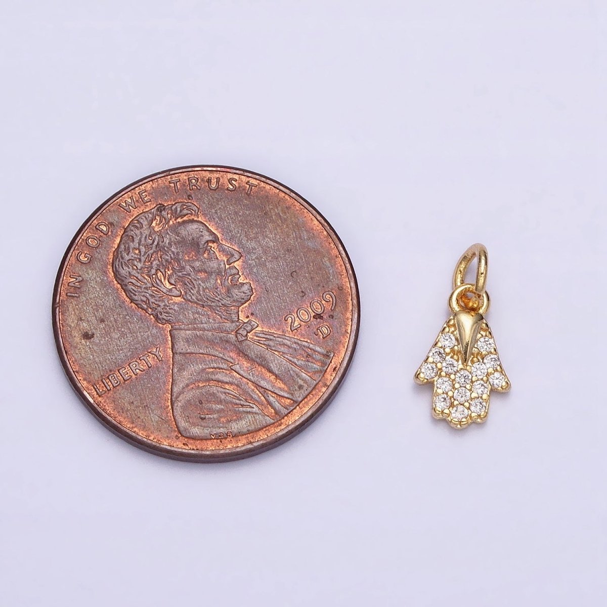 16K Gold Filled Mini Hamsa Hand Micro Paved CZ Protection Add-On Charm | AC-1159
