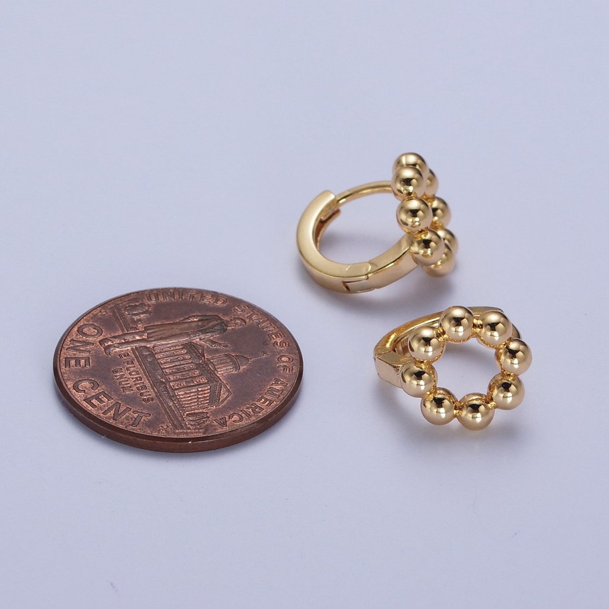 16K Gold Filled Minimalist Round Beaded Bubble Ball Huggie Hoop Earrings | AD-501