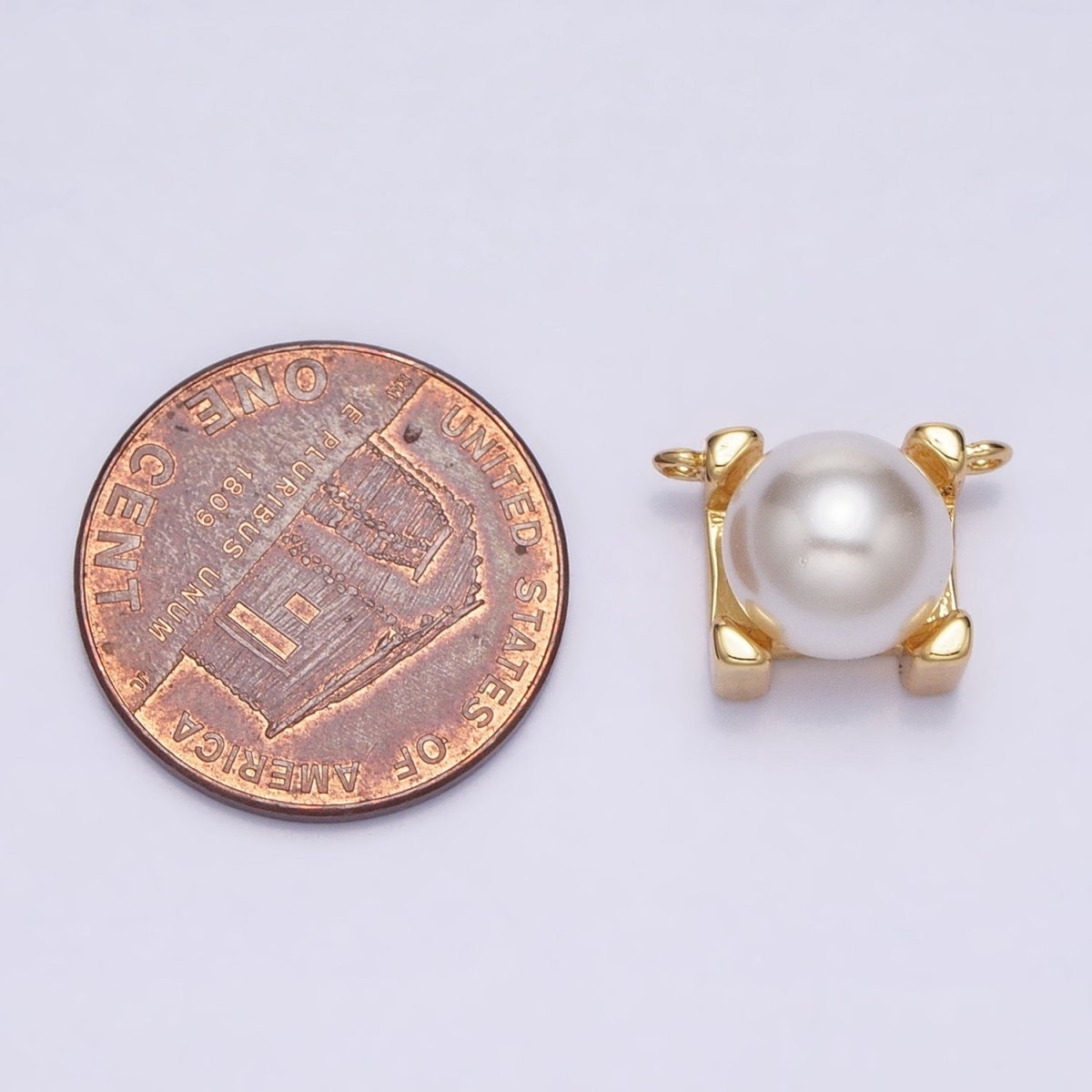 16K Gold Filled Round White Pearl Boxy Square Connector | Y-903