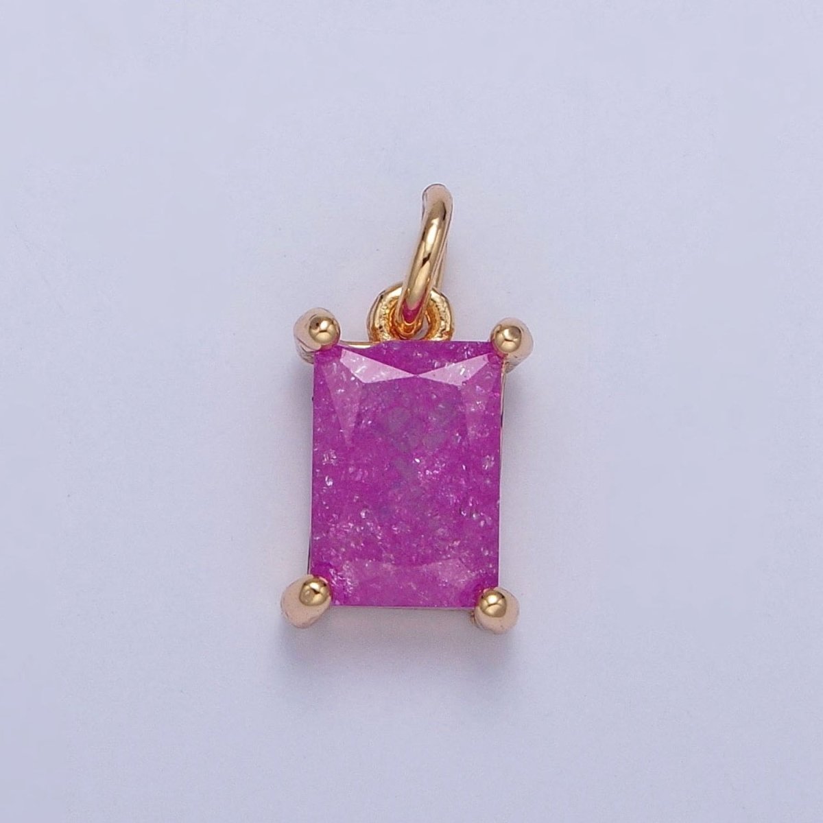 16K Gold Filled Sparkly Pastel Emerald Cut Cubic Zirconia Charm Jewelry Making Component Rectangle Square Add on Charm | X-268-X-272