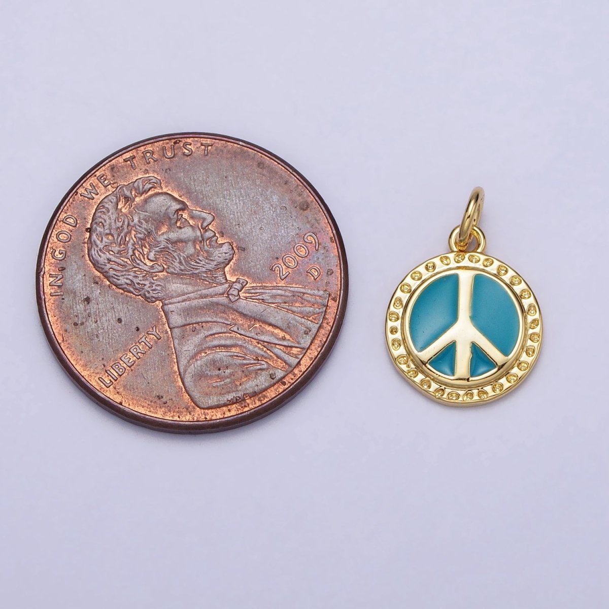 16K Gold Filled Teal Enamel Peace Symbol Round Add-On Charm | AC1284 AC1285