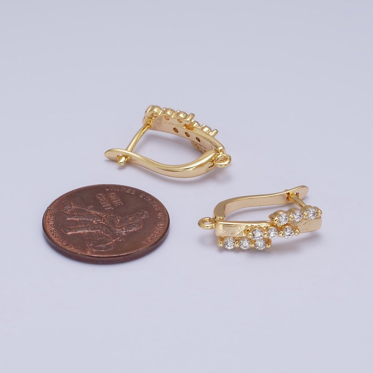 16K Gold Filled Triple CZ Lined Micro Paved Bar Open Loop English Lock Earrings Supply in Gold & Silver | Z-231 Z-232