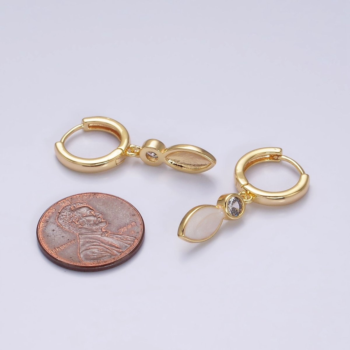 16K Gold Filled White, Blue, Pink Sparkly Enamel Drop Huggie Earrings in Gold & Silver | AD-355~AD-360