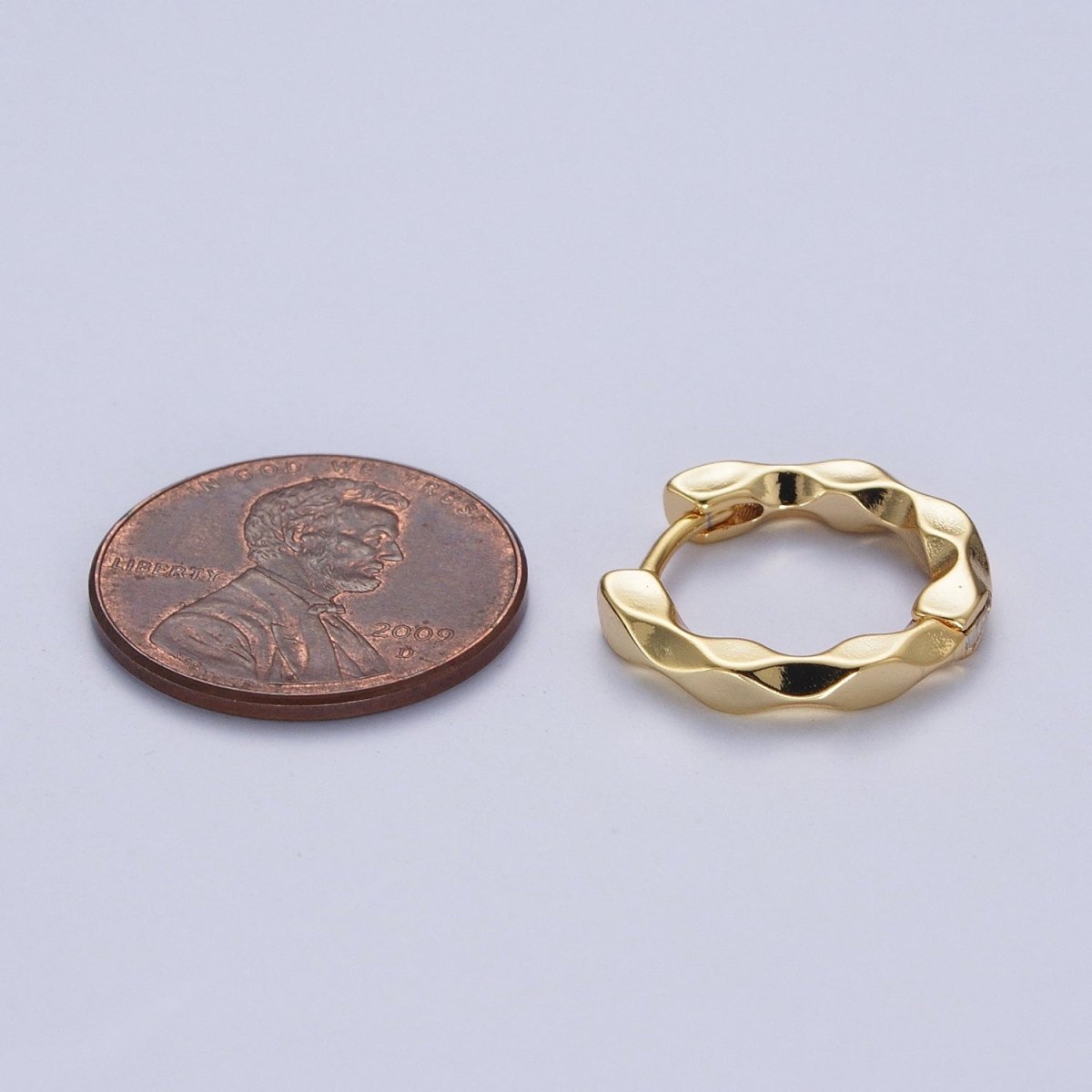 16mm Flat Twist Geometric Gold Huggie Hoops Earrings | AD-483