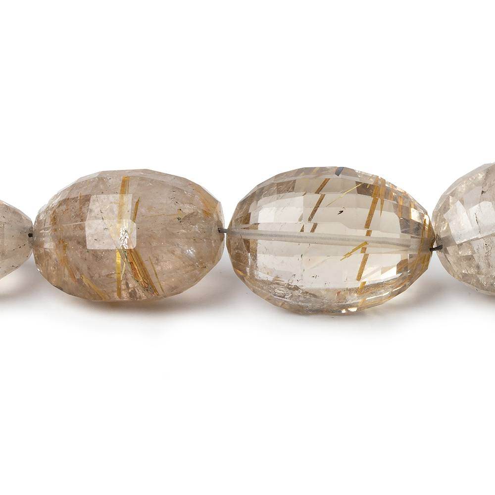 16x12-18x13mm Rutilated Smoky Quartz Checkerboard Faceted Oval Beads 12 Pieces