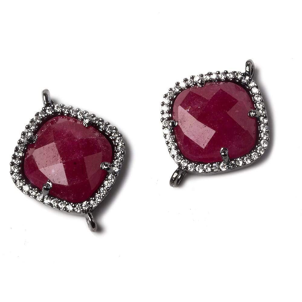 16x16mm Black Gold Bezeled White CZ and Ruby Pillow Connector 1 piece