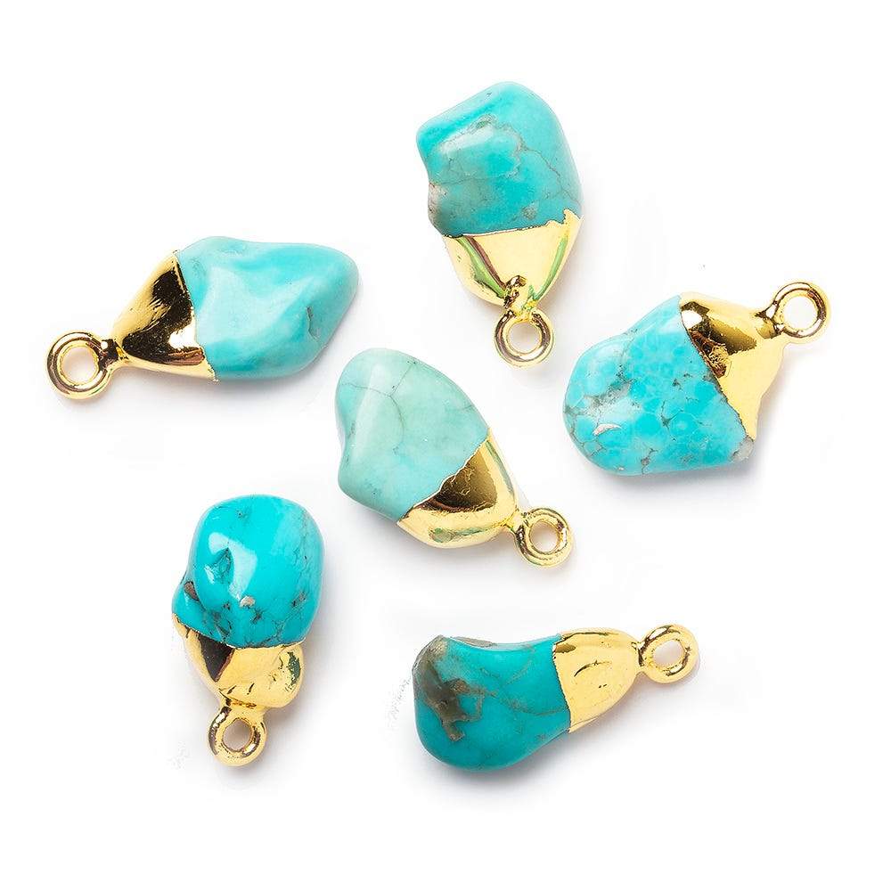 16x9mm Gold Leafed Turquoise plain freeform Pendant 1 piece