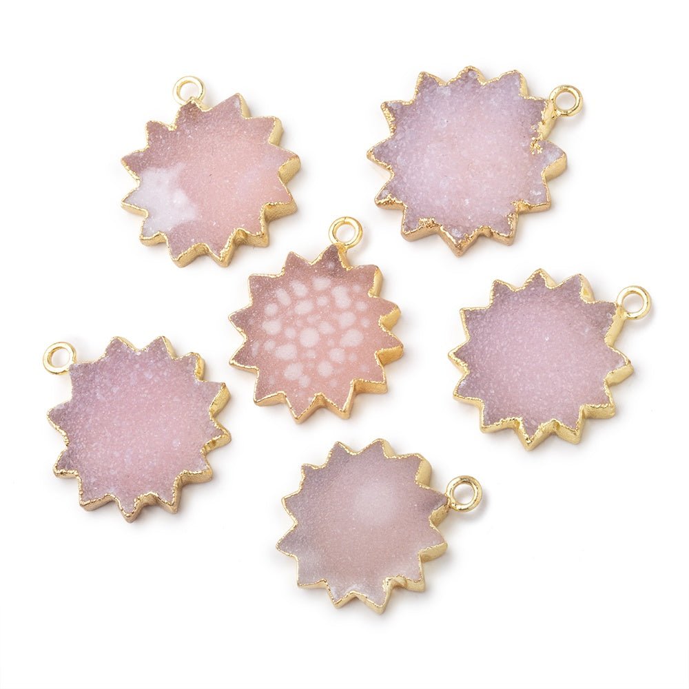 17-19mm Gold Leafed Pink Drusy Star Burst Pendant 1 focal piece