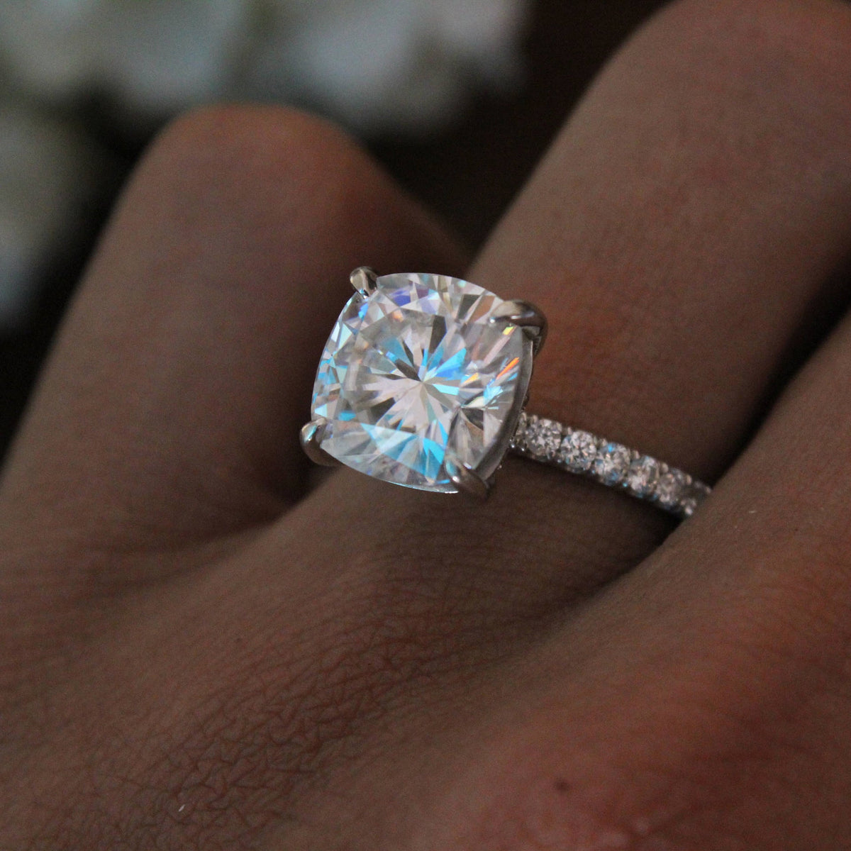 Classic 4-Prong 2ct Princess Cut White Gold Plated Simulated Moissanite Ring For Women, European & American Style Engagement Ring