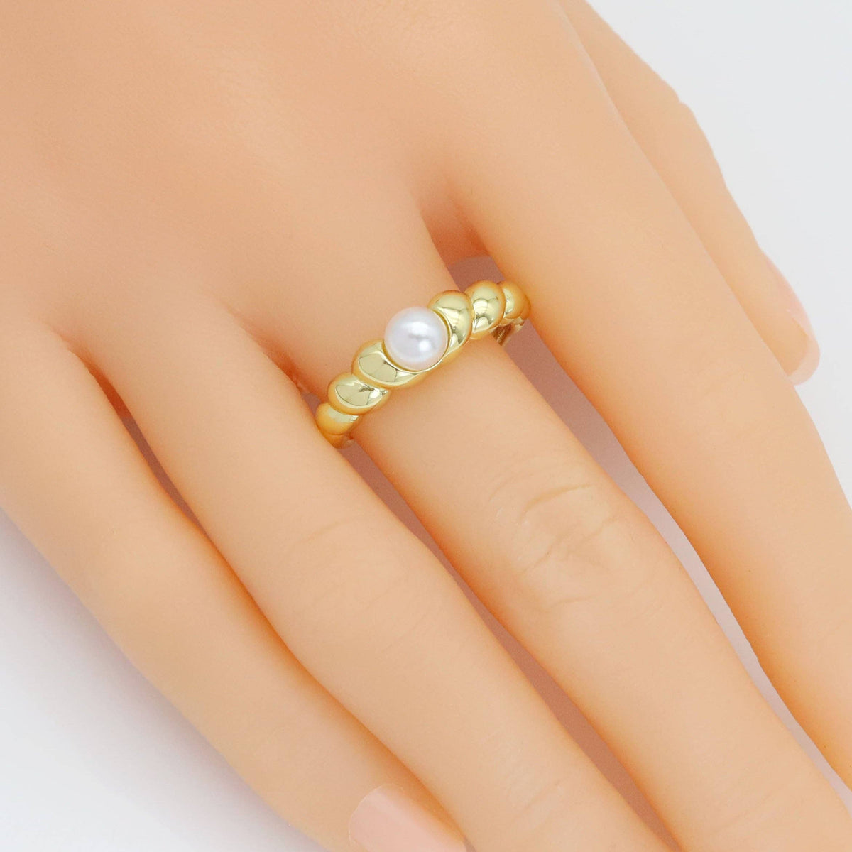 White Pearl Twisted Line Adjustable Ring, Sku#A319