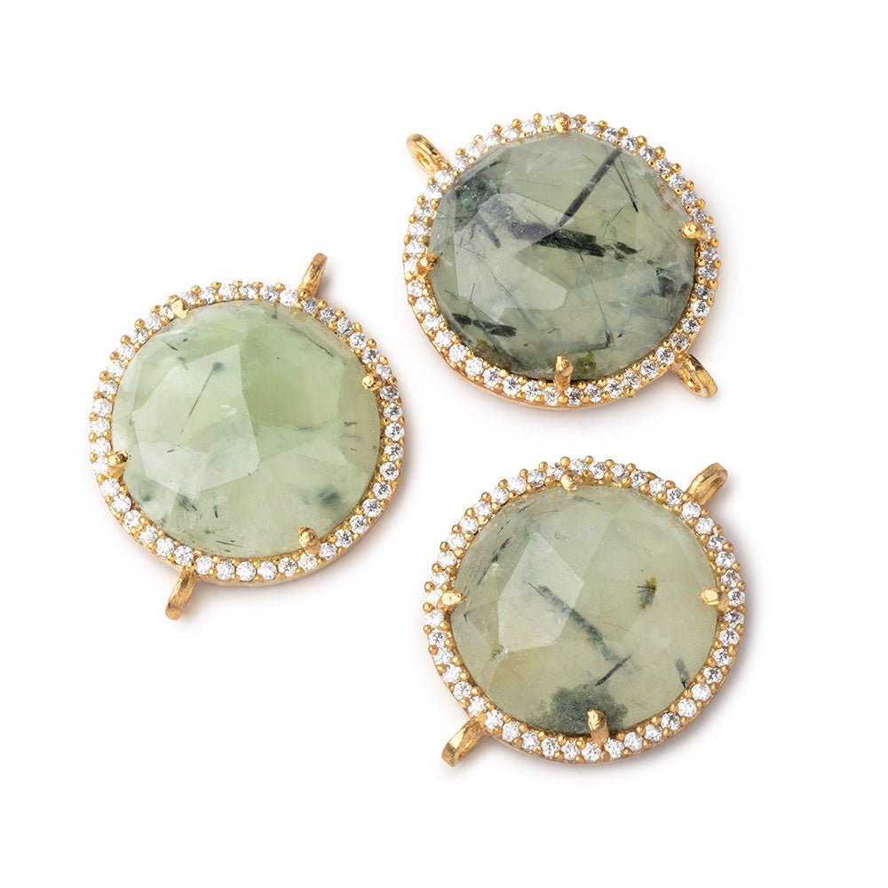 17.5mm Vermeil CZ Bezel Prehnite Coin Connector 1 Focal Bead