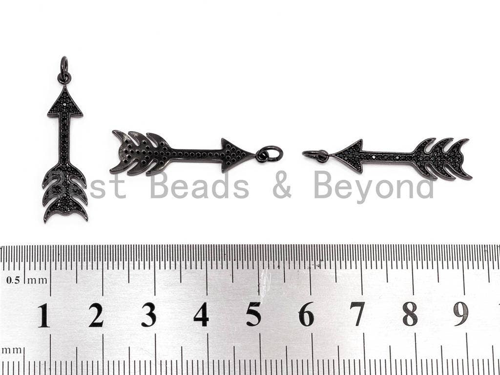 Black CZ Pave On Black Micro Pave Cupid Arrow Charm, Cupid Arrow Beads, Men's Jewelry Findings, Pave Arrow Charm Pendant 8x31mm, sku#F385