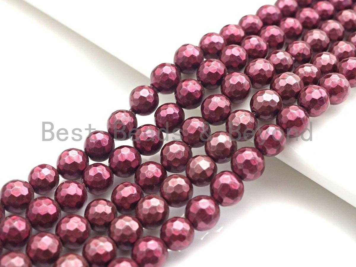 Natural Mother of Pearl Maroon Color Round Faceted beads, 6mm/8mm/10mm/12mm Maroon MOP Beads, 15.5inch strand, SKU#T131C