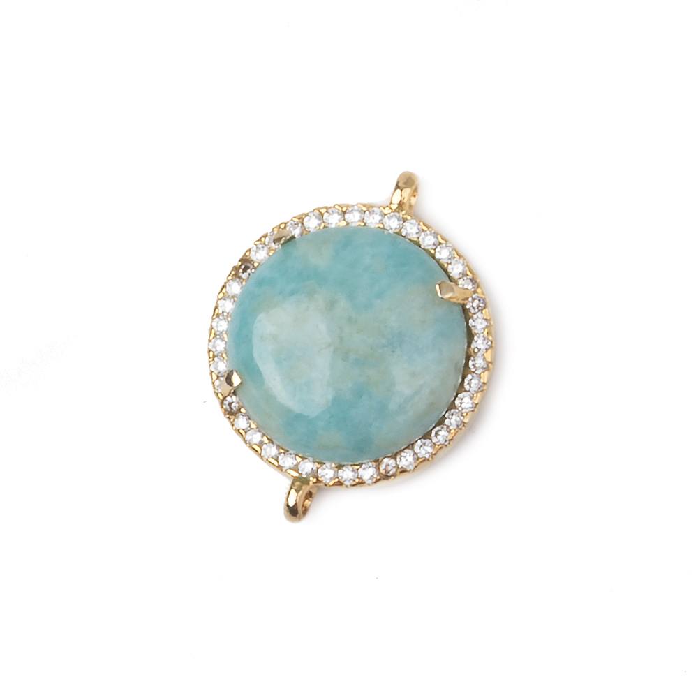 17mm Gold Bezel White CZ and Larimar Coin Connector 1 focal piece