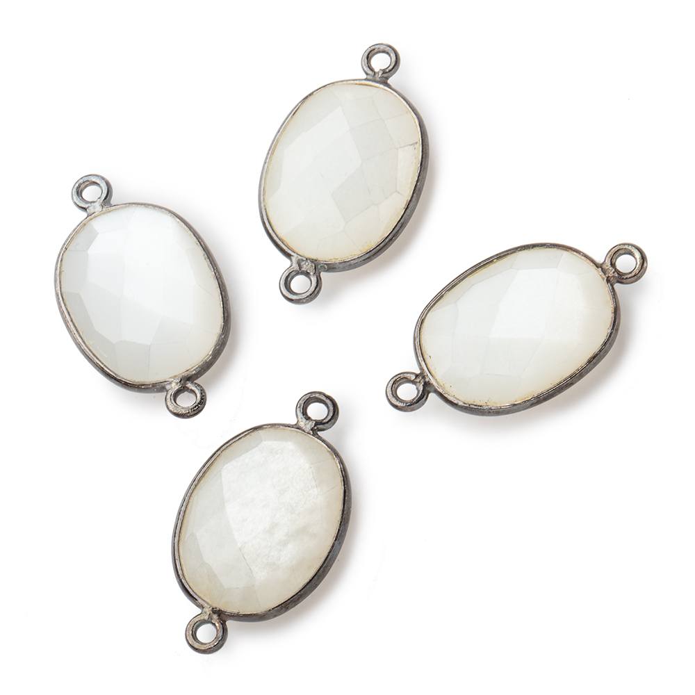 17x13mm Black Gold .925 Bezel White Moonstone Faceted Oval Connector 1 piece