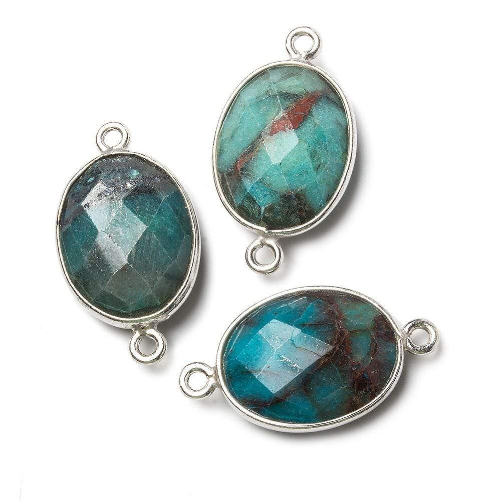 17x13mm Silver Bezel Chrysocolla Faceted Oval Connector 1 piece