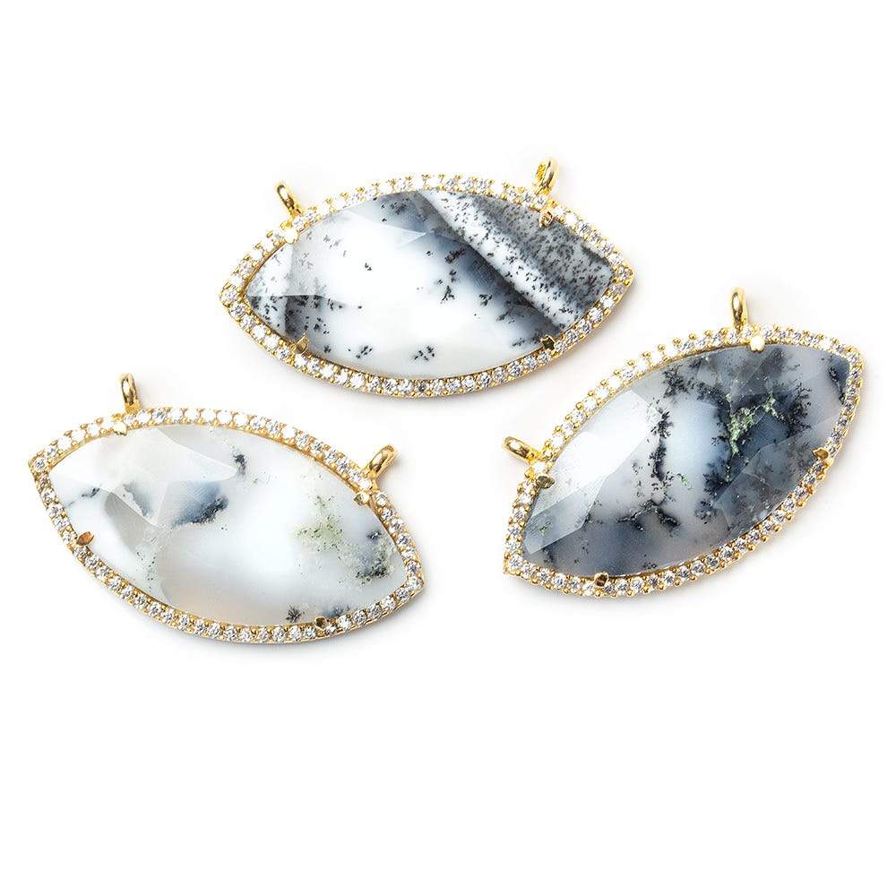 33x17mm Vermeil CZ Bezel Dendritic Opal Marquise Connector