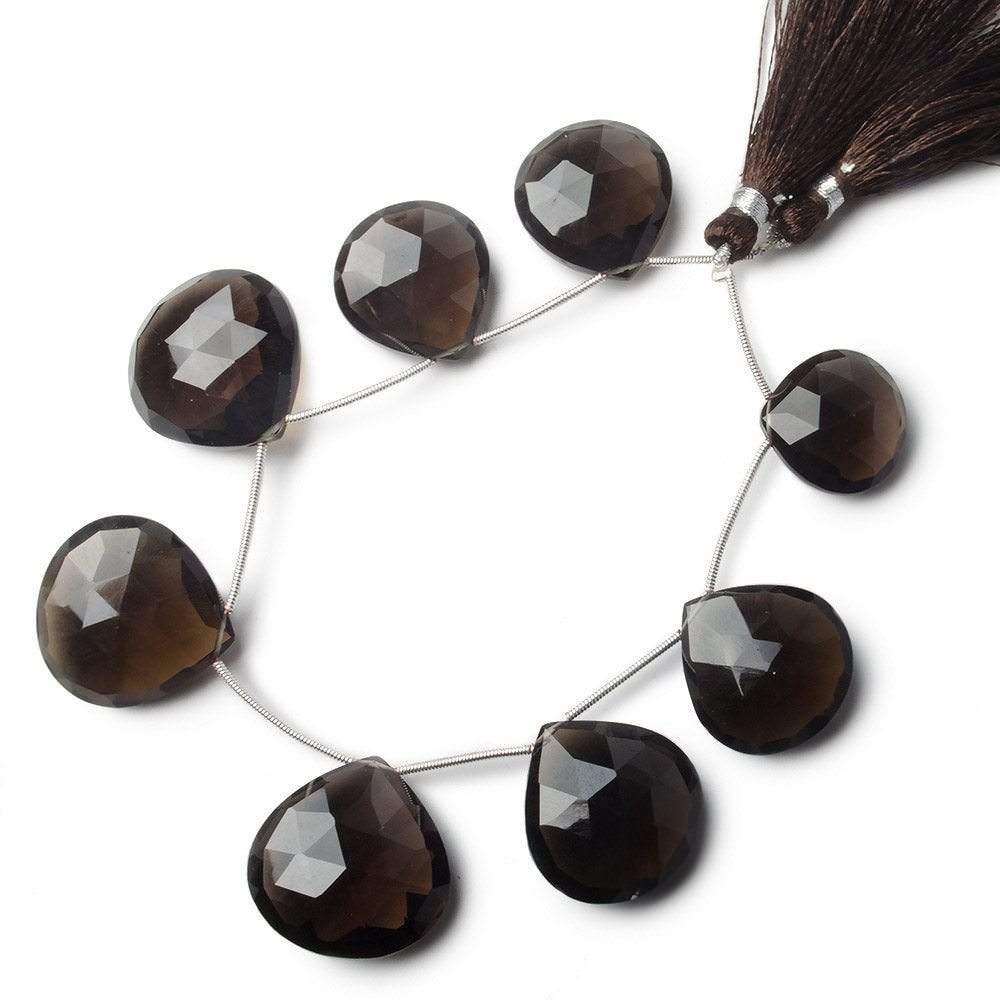 18.5x18-23x22mm Smoky Quartz Faceted Heart Beads 7.5 inch 8 pieces AAA