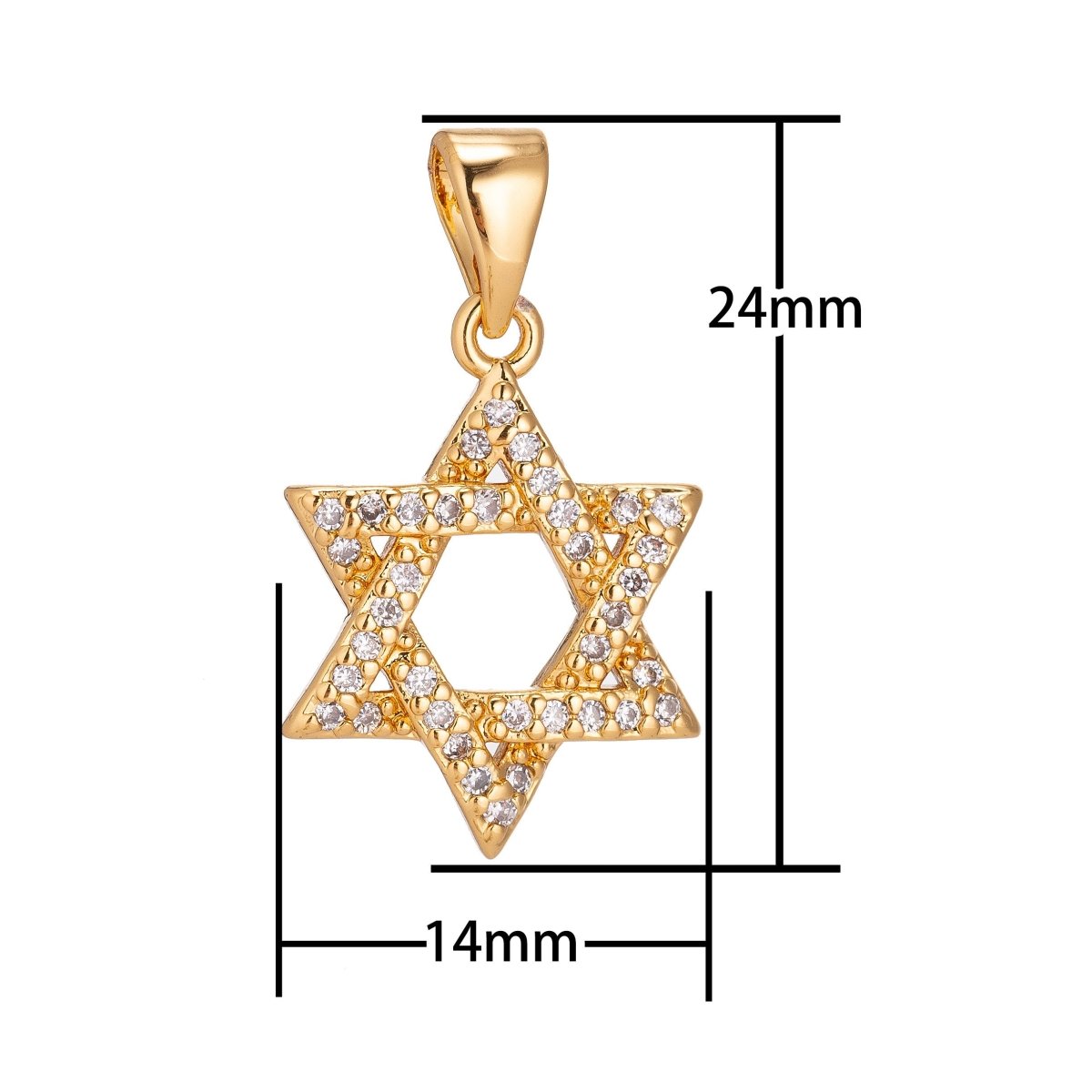 18k Gold Fill Star of David, Hanukkah, Jewish, Judaism, Hebrew, DIY Cubic Zirconia Necklace Pendant Charm Bails Findings for Jewelry Making H-927