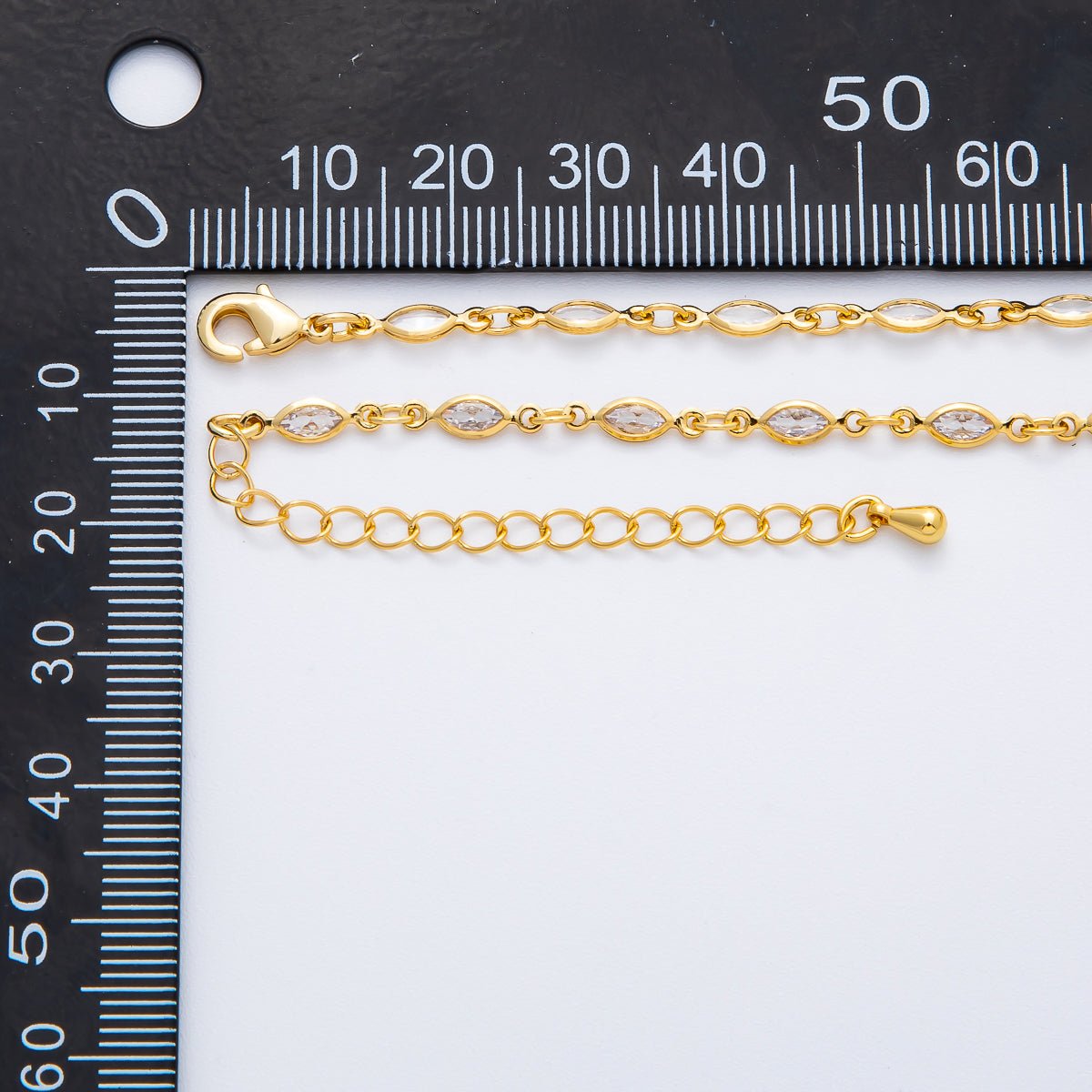 18K Gold Filled 3.2mm Clear Marquise CZ Chain 20 Inch Lariat Necklace w. Extender | WA-3275