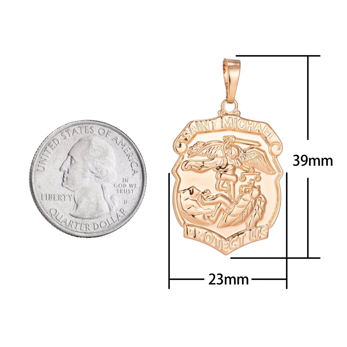 18k Gold Filled Archangel Saint Michael Medal Pendant for Protection Protect us with Prayer in the back for Necklace Jewelry Making H-260