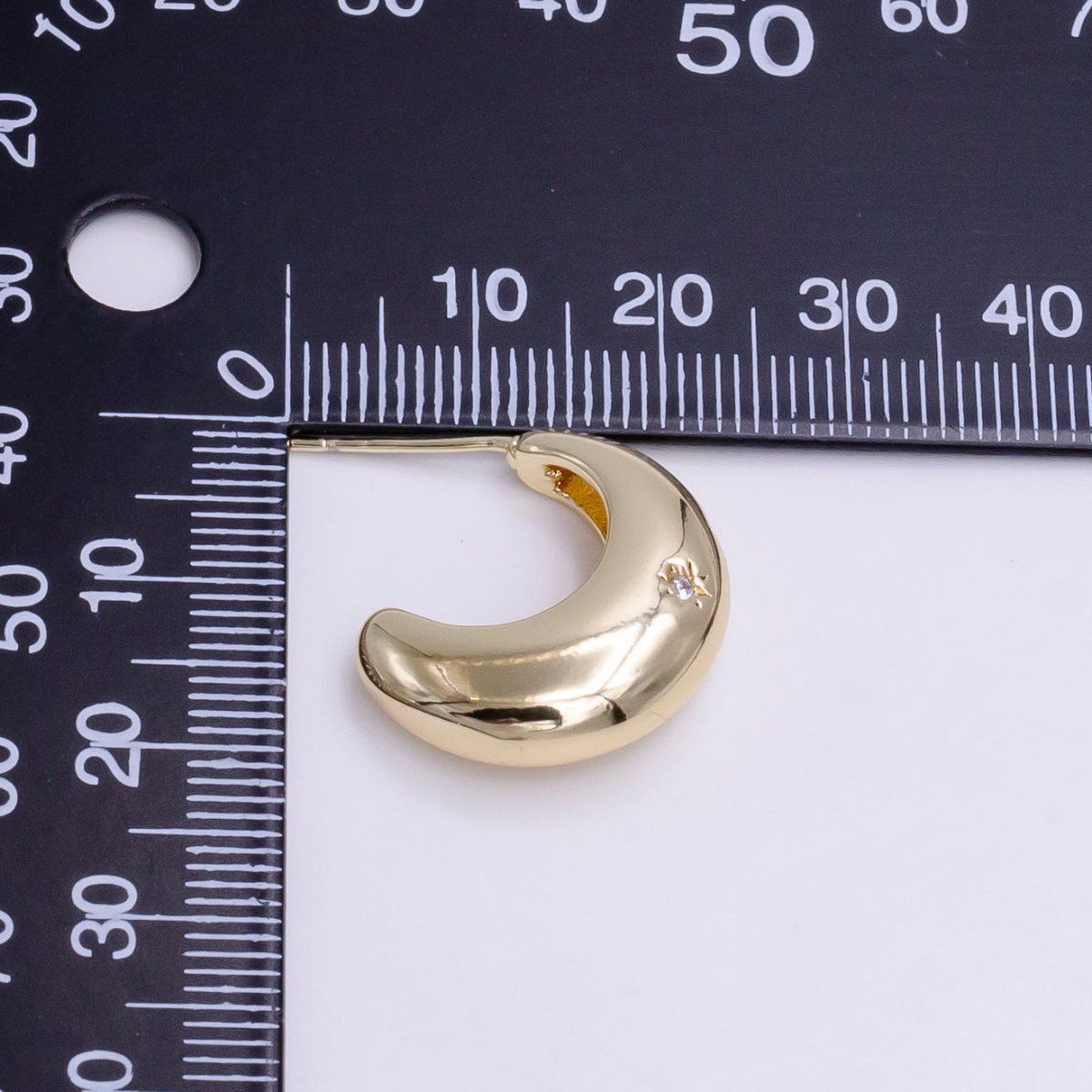 18K Gold Filled C Shape Hoop Earrings | Star Celestial Stud Earrings For women | Lightweight Hoop Earrings | Dainty Gold Hoops | Minimalist Earrings V-074 V-075