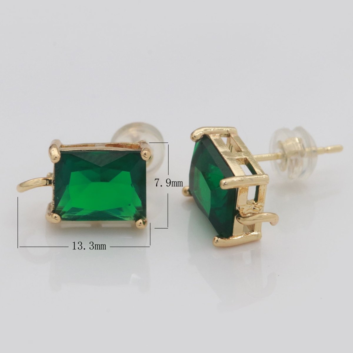 18K Gold Filled Clear / Green Baguette Cubic Zirconia Stud Drop Open Loop Earrings Supply L-500 L-501