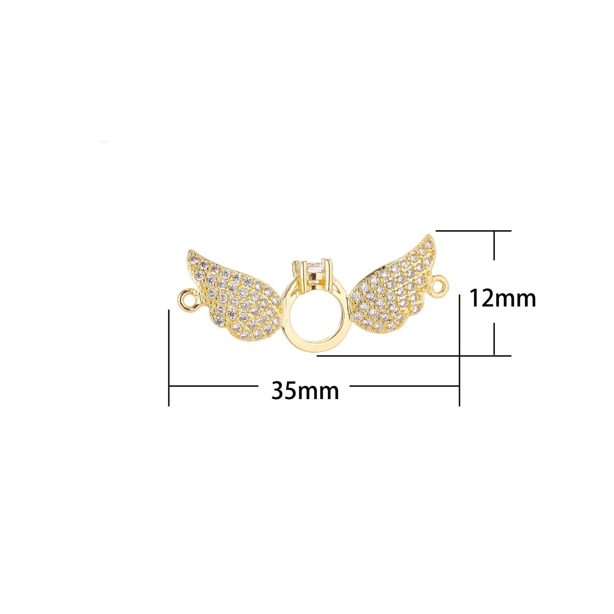 18K Gold Filled Cute Ring With Angel Wings Cubic Zirconia Charm Necklace Pendant Findings for Jewelry Making F-075