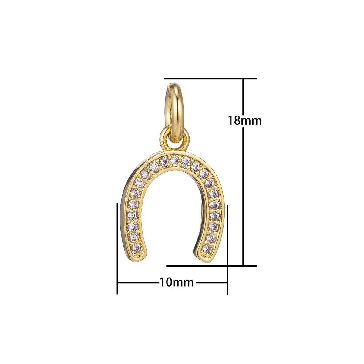 18K Gold Filled Micro Paved Lucky Horseshoe Charm in Gold, Silver, Rose Gold, Black | C-447