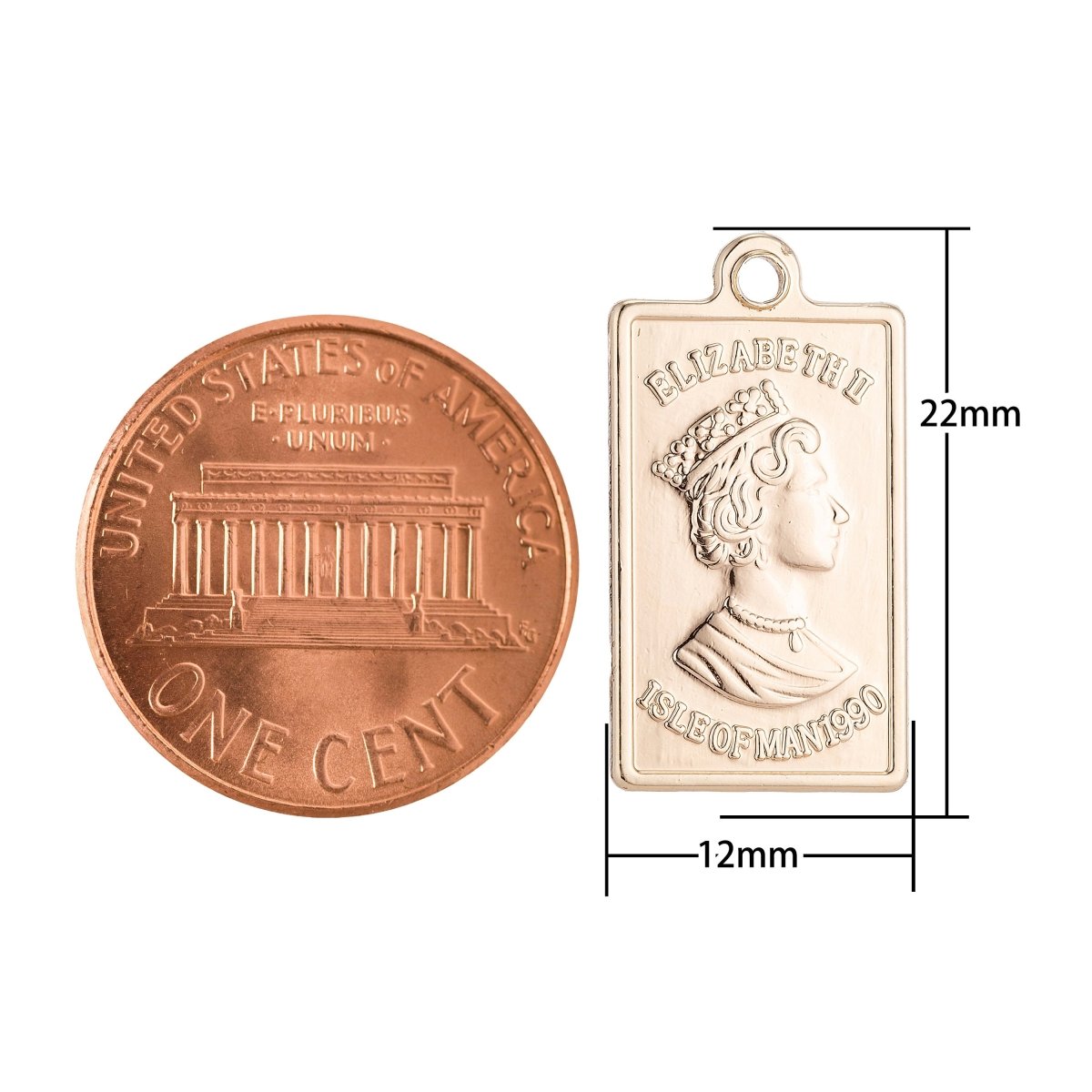 18K Gold Filled Queen Elizabeth Fine Bar Tag Charm C-001