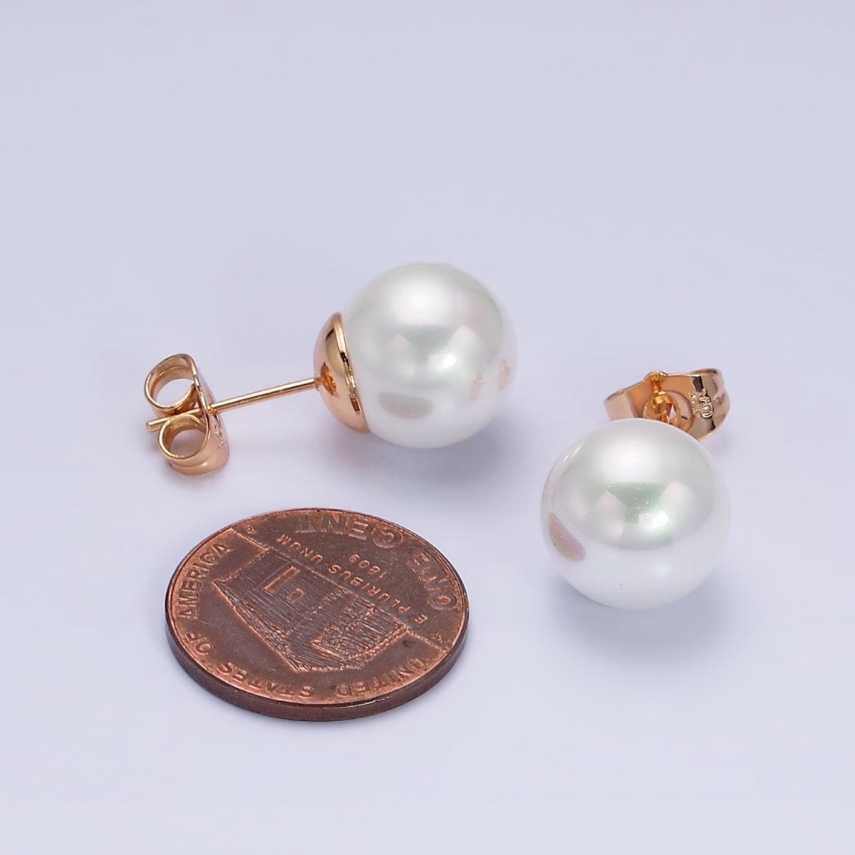 18K Gold Filled White Round Pearl 12mm Stud Earrings | AD1423