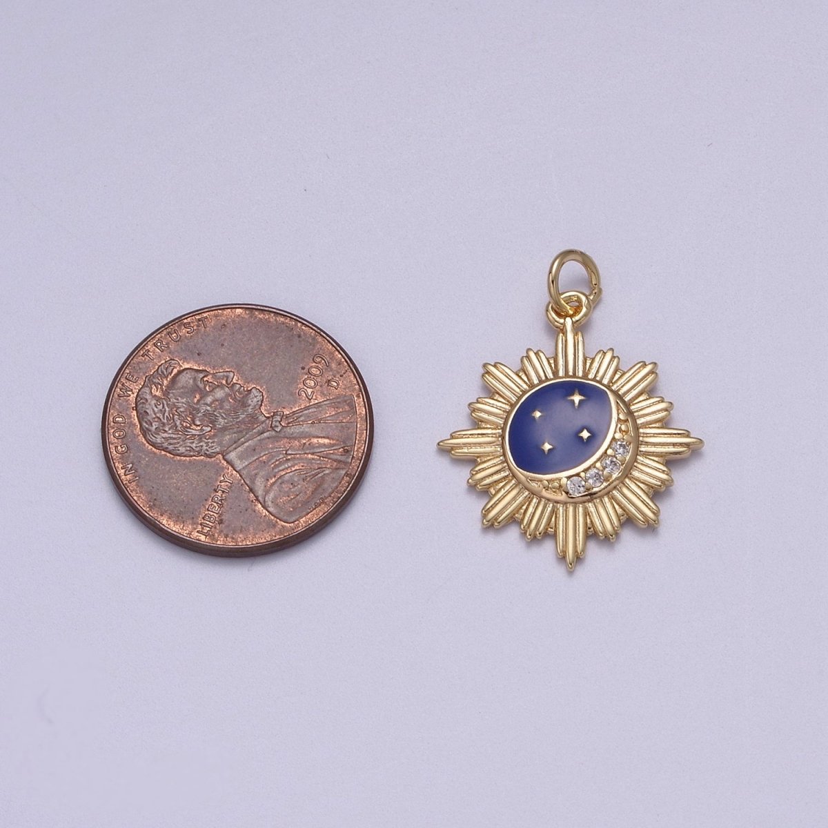 18K Gold Night Sky Charm Blue Enamel CZ Love You to Moon & Back Pendant N-919
