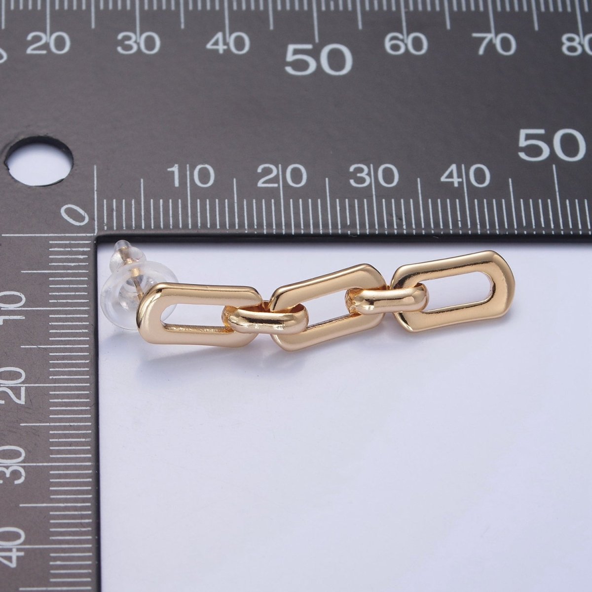 18K Gold Plated Shiny Paper Clip Link Chain Post Dangle Drop Earrings NEW Modern Trendy V-390