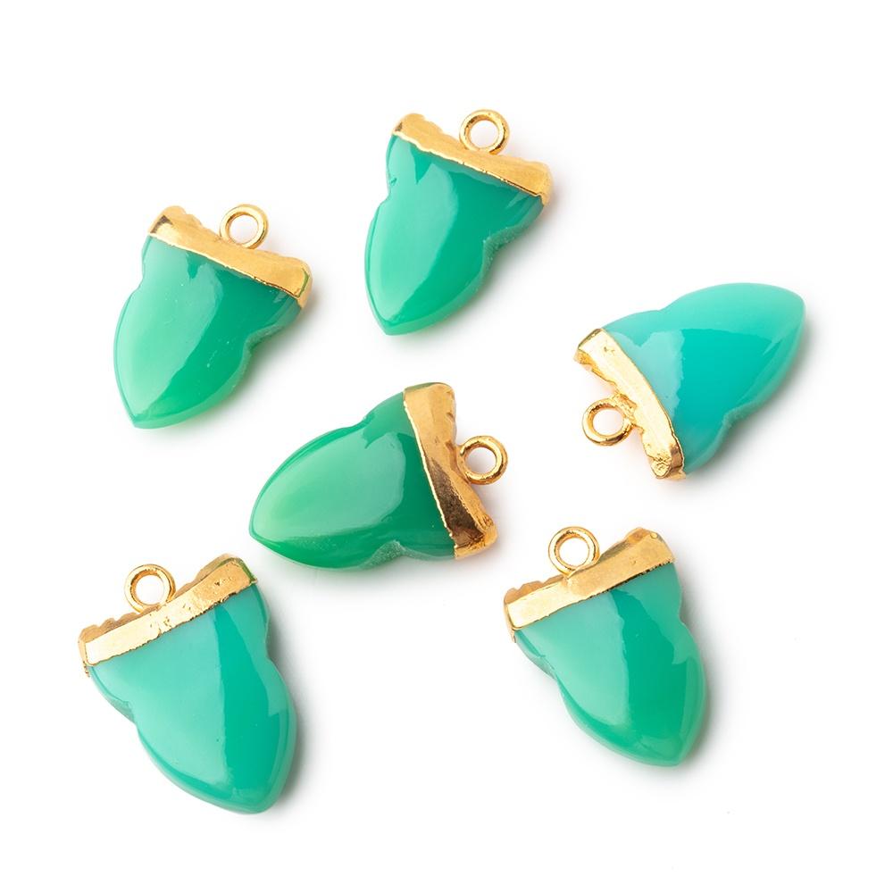 18x13mm Gold Leafed Green Onyx Shark Tooth Pendant 1 piece