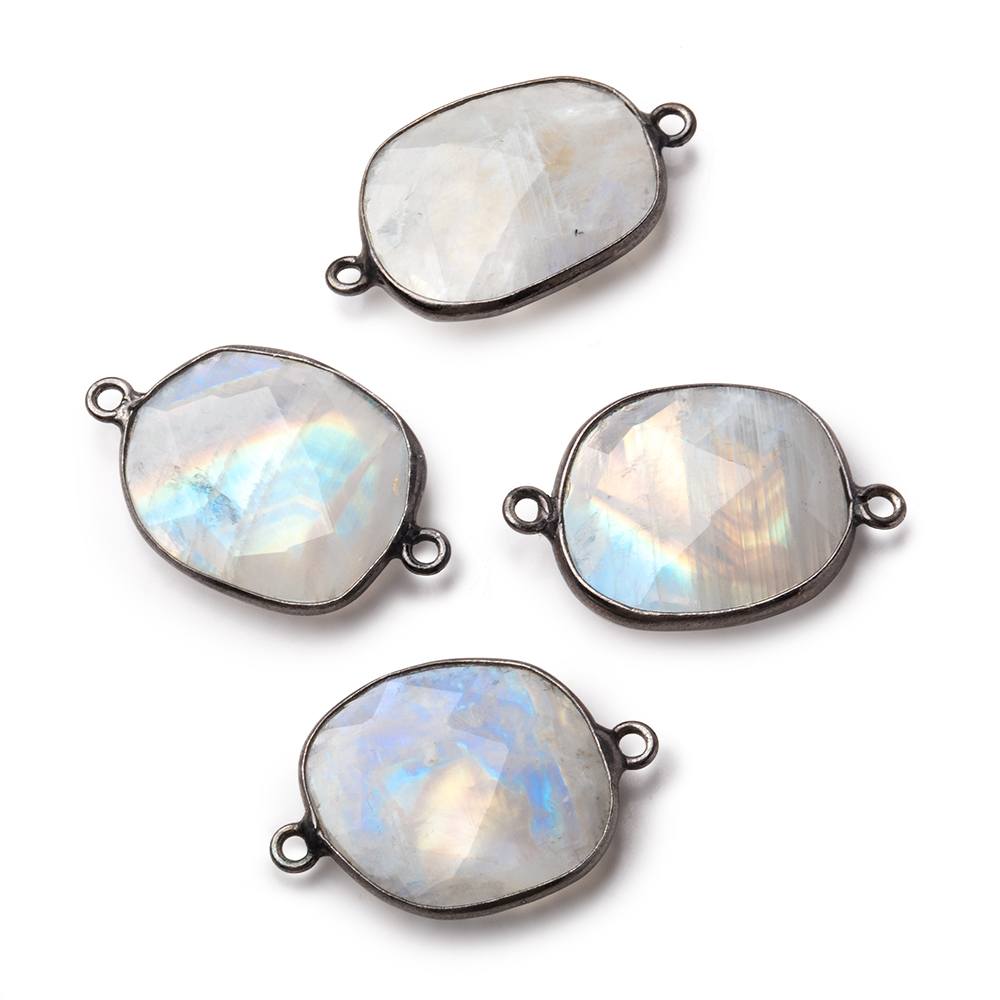 18x17-20x16mm Black Gold .925 Bezel Rainbow Moonstone Nugget Connector 1 piece