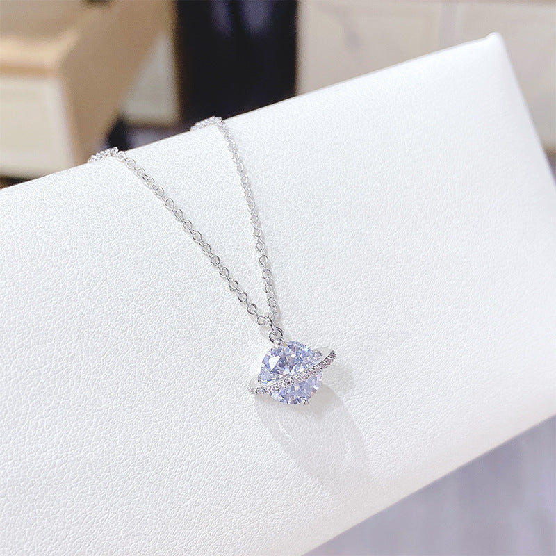 Flash Zircon Diamond Earth Ball Clavicle Chain Copper Plating Rose Necklace