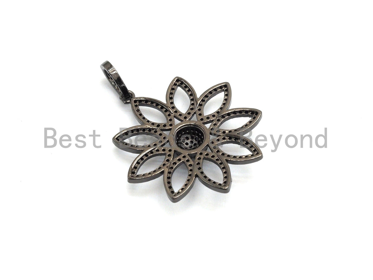 CZ Micro Pave Filigree flower Hollow Out Pendant, Gold/Silver/Black/Rose Gold, Hollow Out Cubic Zirconia Jewelry Findings,30x32mm,sku#F696